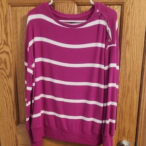 Sonoma Pink and White Crew Neck Sweater with Stripes